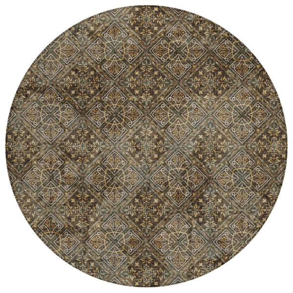 HomeRoots 8 Foot Round Geometric Polyester Rug Washable for Patio Kitchen or Family Room 736788