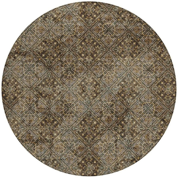 8 Foot Round Geometric Polyester Rug Washable for Patio Kitchen or Family Room