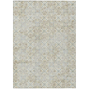 HomeRoots 9x12 Ivory Blue Geometric Polyester Area Rug Washable for Indoor Outdoor Spaces 736796