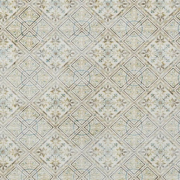 9x12 Ivory Blue Geometric Polyester Area Rug Washable for Indoor Outdoor Spaces