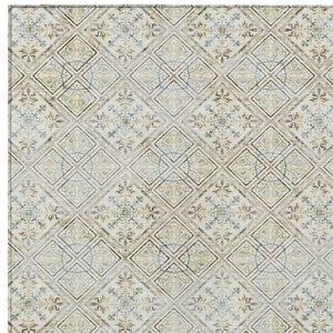 9x12 Ivory Blue Geometric Polyester Area Rug Washable for Indoor Outdoor Spaces