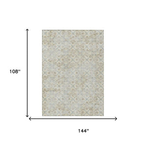 9x12 Ivory Blue Geometric Polyester Area Rug Washable for Indoor Outdoor Spaces