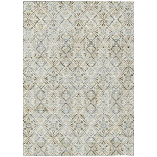HomeRoots 10 X 14 Ivory Blue Geometric Polyester Area Rug Washable for Indoor Outdoor Use 736797