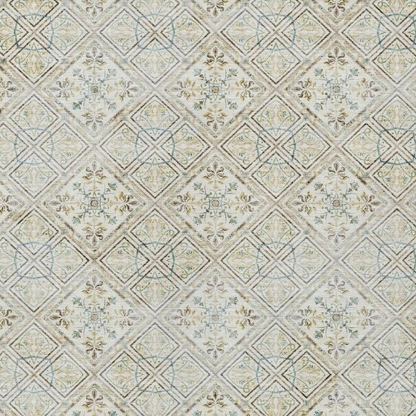 10 X 14 Ivory Blue Geometric Polyester Area Rug Washable for Indoor Outdoor Use