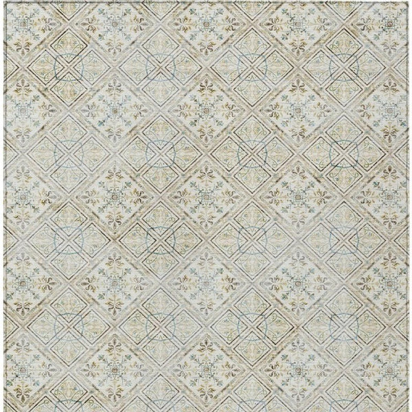 10 X 14 Ivory Blue Geometric Polyester Area Rug Washable for Indoor Outdoor Use