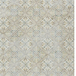 10 X 14 Ivory Blue Geometric Polyester Area Rug Washable for Indoor Outdoor Use