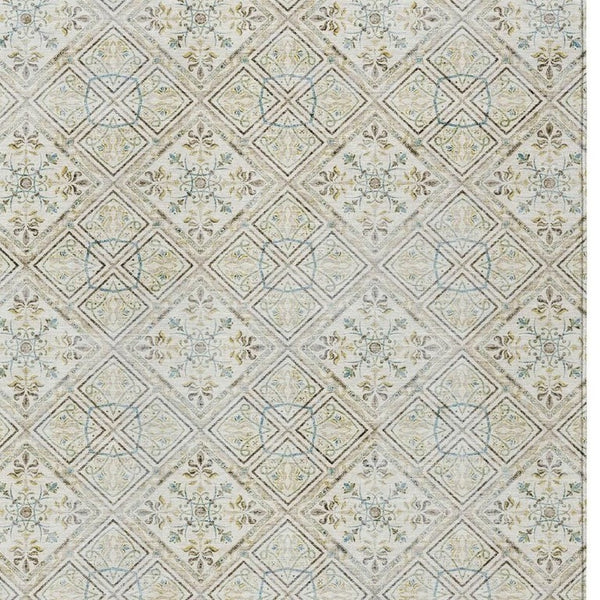 10 X 14 Ivory Blue Geometric Polyester Area Rug Washable for Indoor Outdoor Use