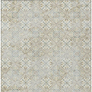 10 X 14 Ivory Blue Geometric Polyester Area Rug Washable for Indoor Outdoor Use