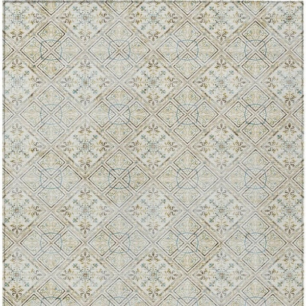 10 X 14 Ivory Blue Geometric Polyester Area Rug Washable for Indoor Outdoor Use