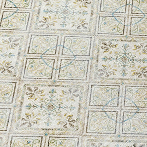 10 X 14 Ivory Blue Geometric Polyester Area Rug Washable for Indoor Outdoor Use