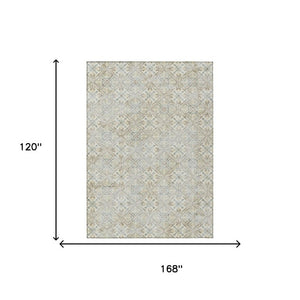 10 X 14 Ivory Blue Geometric Polyester Area Rug Washable for Indoor Outdoor Use