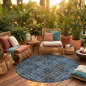 8 Ft Round Geometric Polyester Area Rug Washable for Patio Porch Family Room