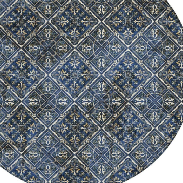 8 Ft Round Geometric Polyester Area Rug Washable for Patio Porch Family Room