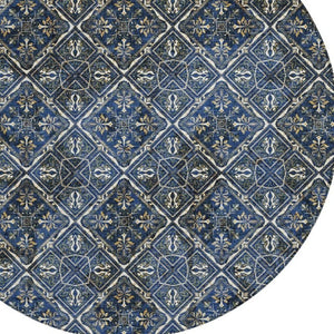 8 Ft Round Geometric Polyester Area Rug Washable for Patio Porch Family Room