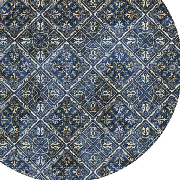 8 Ft Round Geometric Polyester Area Rug Washable for Patio Porch Family Room