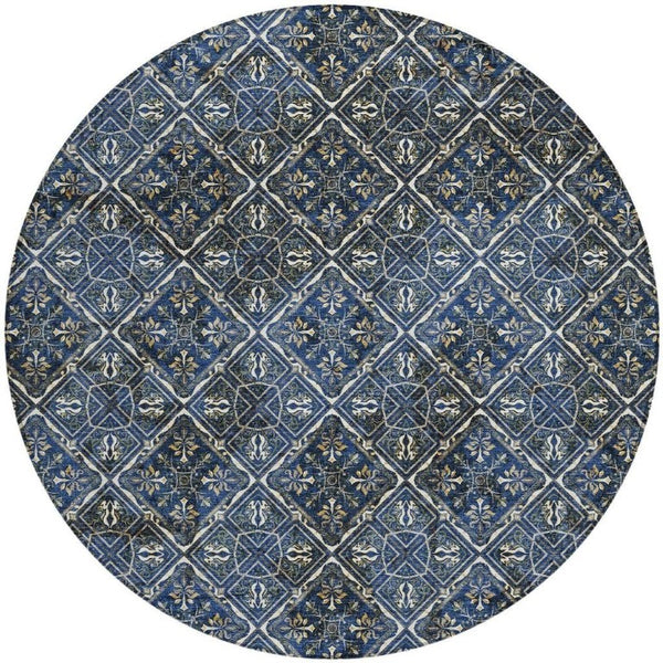 8 Ft Round Geometric Polyester Area Rug Washable for Patio Porch Family Room
