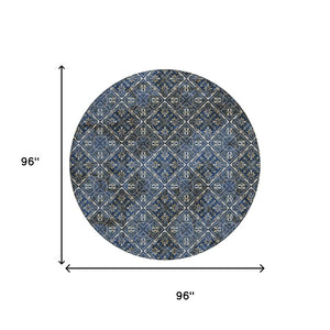 8 Ft Round Geometric Polyester Area Rug Washable for Patio Porch Family Room