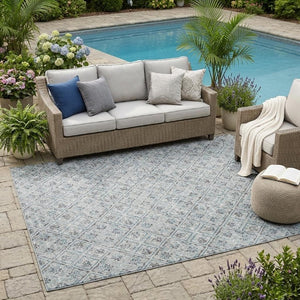 5x8 Silver Brown Geometric Polyester Area Rug Washable for Indoor Outdoor Spaces