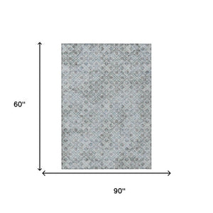 5x8 Silver Brown Geometric Polyester Area Rug Washable for Indoor Outdoor Spaces