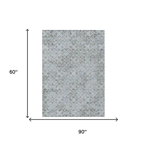 5x8 Silver Brown Geometric Polyester Area Rug Washable for Indoor Outdoor Spaces