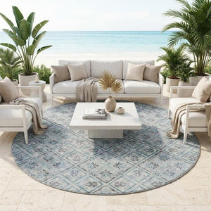 8 Ft Round Geometric Polyester Rug Stain Resistant for Indoor Outdoor Spaces
