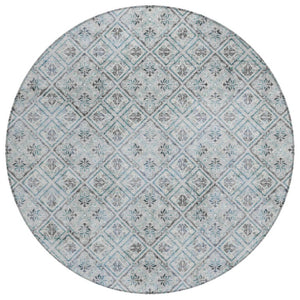 HomeRoots 8 Ft Round Geometric Polyester Rug Stain Resistant for Indoor Outdoor Spaces 736818