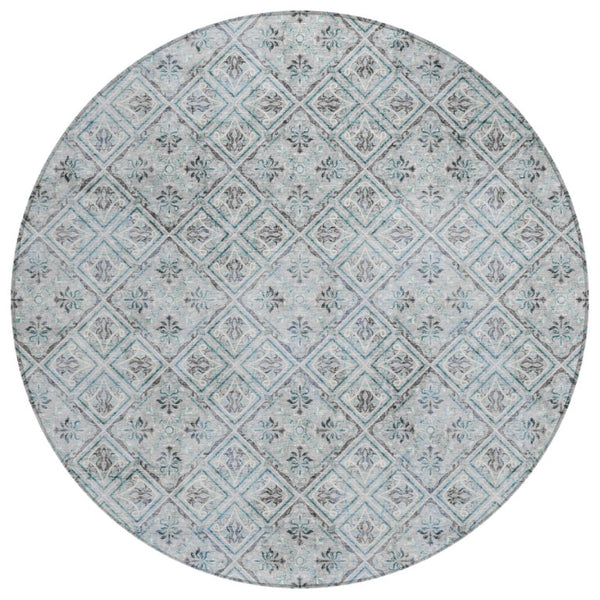 HomeRoots 8 Ft Round Geometric Polyester Rug Stain Resistant for Indoor Outdoor Spaces 736818