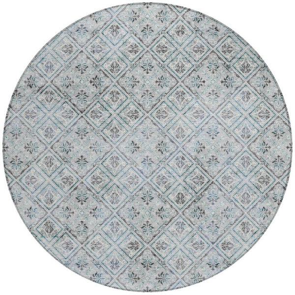 8 Ft Round Geometric Polyester Rug Stain Resistant for Indoor Outdoor Spaces