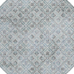8 Ft Round Geometric Polyester Rug Stain Resistant for Indoor Outdoor Spaces