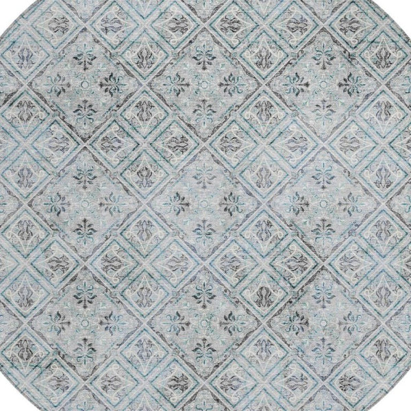 8 Ft Round Geometric Polyester Rug Stain Resistant for Indoor Outdoor Spaces