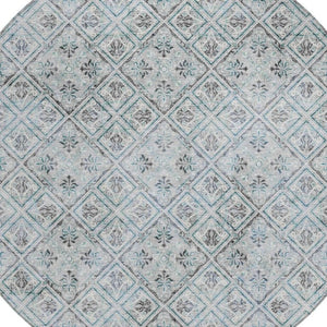 8 Ft Round Geometric Polyester Rug Stain Resistant for Indoor Outdoor Spaces