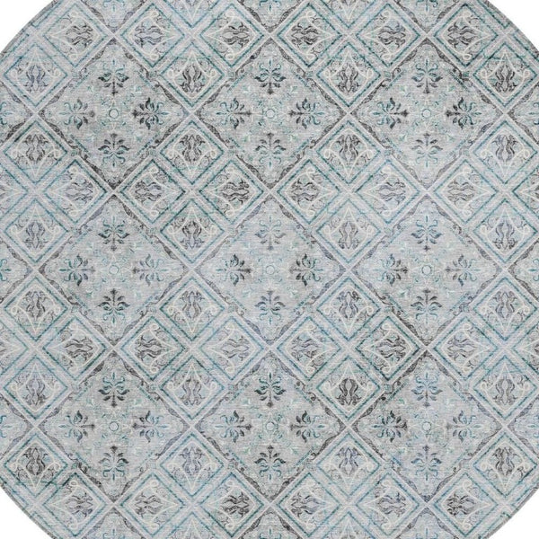 8 Ft Round Geometric Polyester Rug Stain Resistant for Indoor Outdoor Spaces