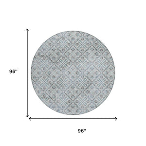 8 Ft Round Geometric Polyester Rug Stain Resistant for Indoor Outdoor Spaces