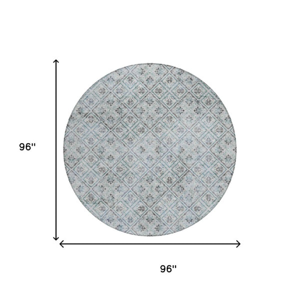 8 Ft Round Geometric Polyester Rug Stain Resistant for Indoor Outdoor Spaces