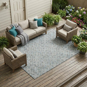 8 X 10 Silver Brown Geometric Polyester Area Rug Stain Resistant Indoor Outdoor Use