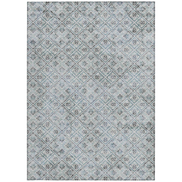 8 X 10 Silver Brown Geometric Polyester Area Rug Stain Resistant Indoor Outdoor Use