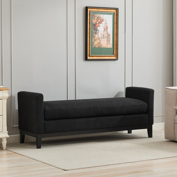 English Elm 66.34"W Elegant Upholstered Bench With Bolster Pillows For Stylish Bedroom, Living Room & Entryway W3188S00015