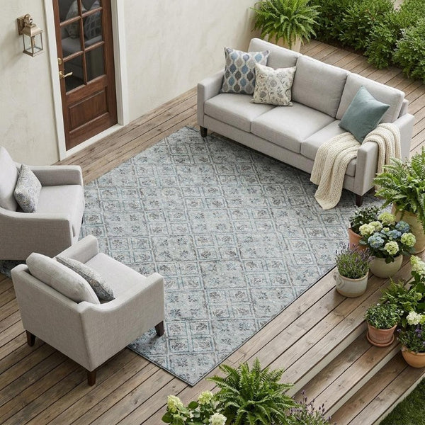 10 Ft X 14 Ft Geometric Polyester Area Rug Washable Indoor Outdoor Patio Accent