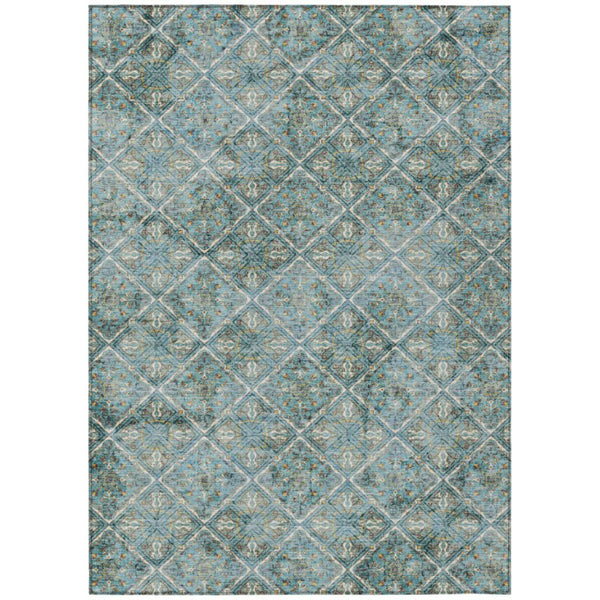 HomeRoots 5 X 8 Teal Purple Geometric Polyester Area Rug Washable Stain Resistant Indoor Outdoor 736823