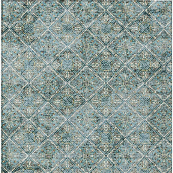 5 X 8 Teal Purple Geometric Polyester Area Rug Washable Stain Resistant Indoor Outdoor