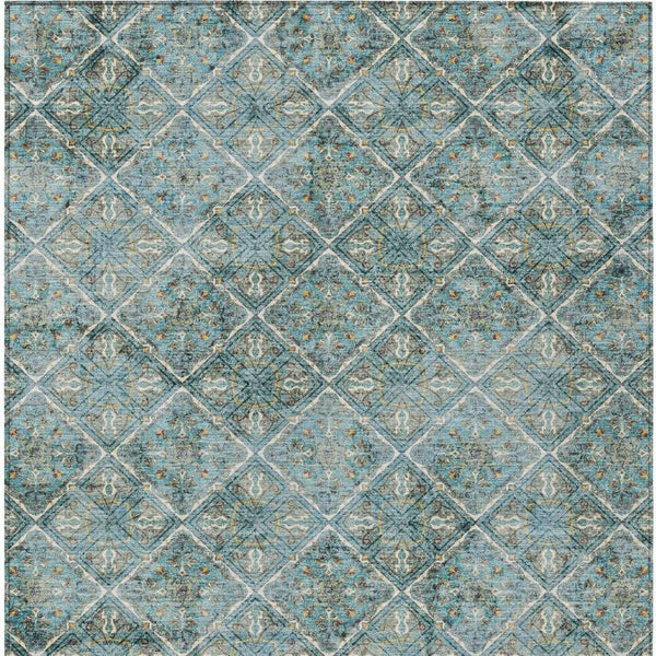 5 X 8 Teal Purple Geometric Polyester Area Rug Washable Stain Resistant Indoor Outdoor