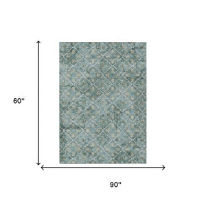 5 X 8 Teal Purple Geometric Polyester Area Rug Washable Stain Resistant Indoor Outdoor