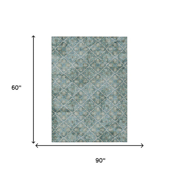 5 X 8 Teal Purple Geometric Polyester Area Rug Washable Stain Resistant Indoor Outdoor