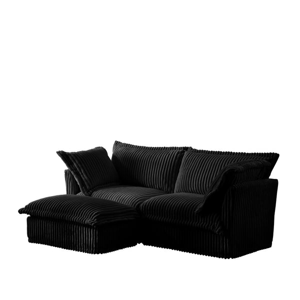 English Elm Slipcovered Sectional 2 Seater Sofa With Convertible Ottoman, Soft Black Corduroy & Deep Comfort W3041S00095-GIGA
