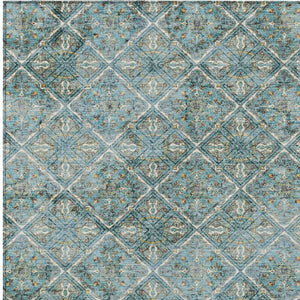 8 X 10 Teal Purple Geometric Polyester Washable Rug for Indoor Outdoor Living