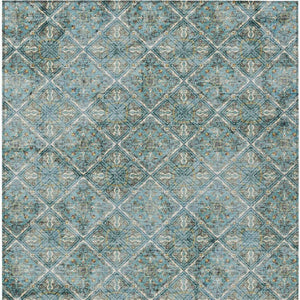 8 X 10 Teal Purple Geometric Polyester Washable Rug for Indoor Outdoor Living