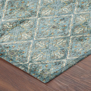 8 X 10 Teal Purple Geometric Polyester Washable Rug for Indoor Outdoor Living