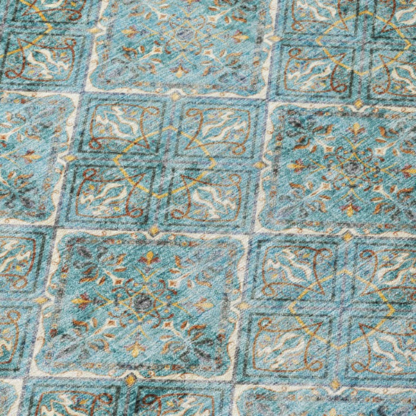 8 X 10 Teal Purple Geometric Polyester Washable Rug for Indoor Outdoor Living