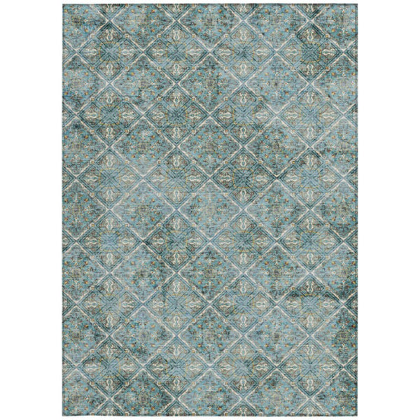 9x12 Geometric Teal Purple Polyester Area Rug Washable for Indoor Outdoor Spaces