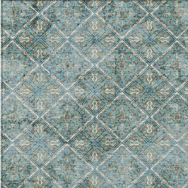 9x12 Geometric Teal Purple Polyester Area Rug Washable for Indoor Outdoor Spaces